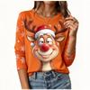 Funny Elk T-shirt Autumn/Winter Women's Christmas Long sleeved T-shirt Cotton Women Christmas Holiday Party Graphic T-shirt Tops
