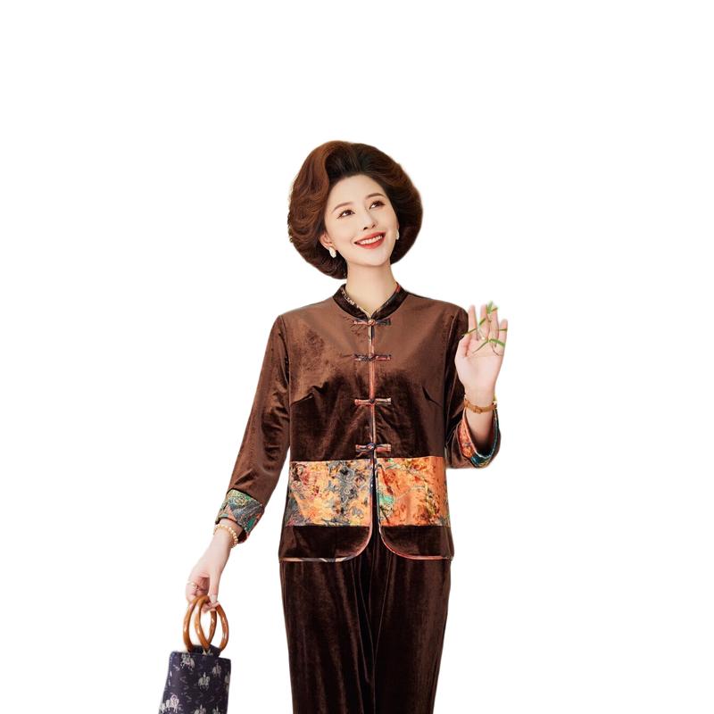 Yuzhaolin Women's Gold Velvet Long-Sleeve Two-Piece Set