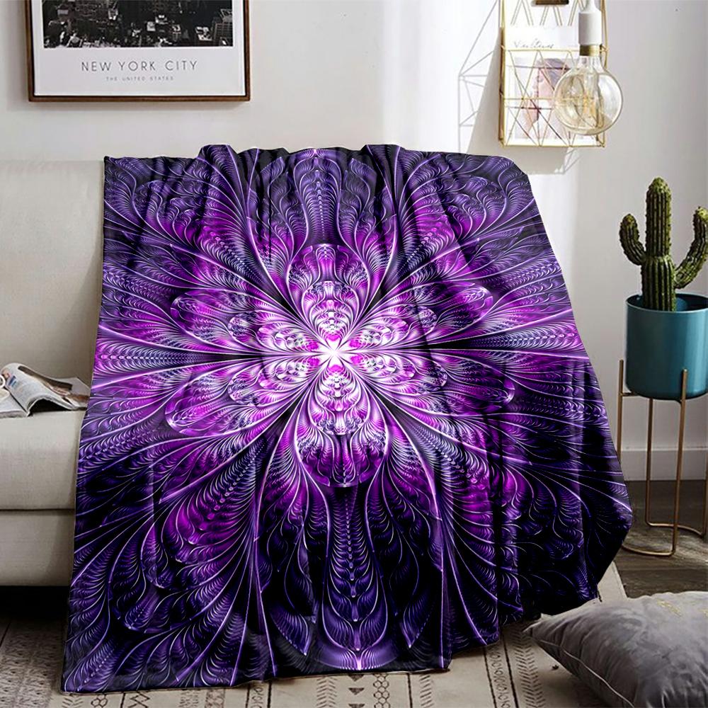 Purple Mandala Floral blanket with Abstract Ornamental Pattern Design  blanket, suitable for use in the bedroom, living room, on the sofa