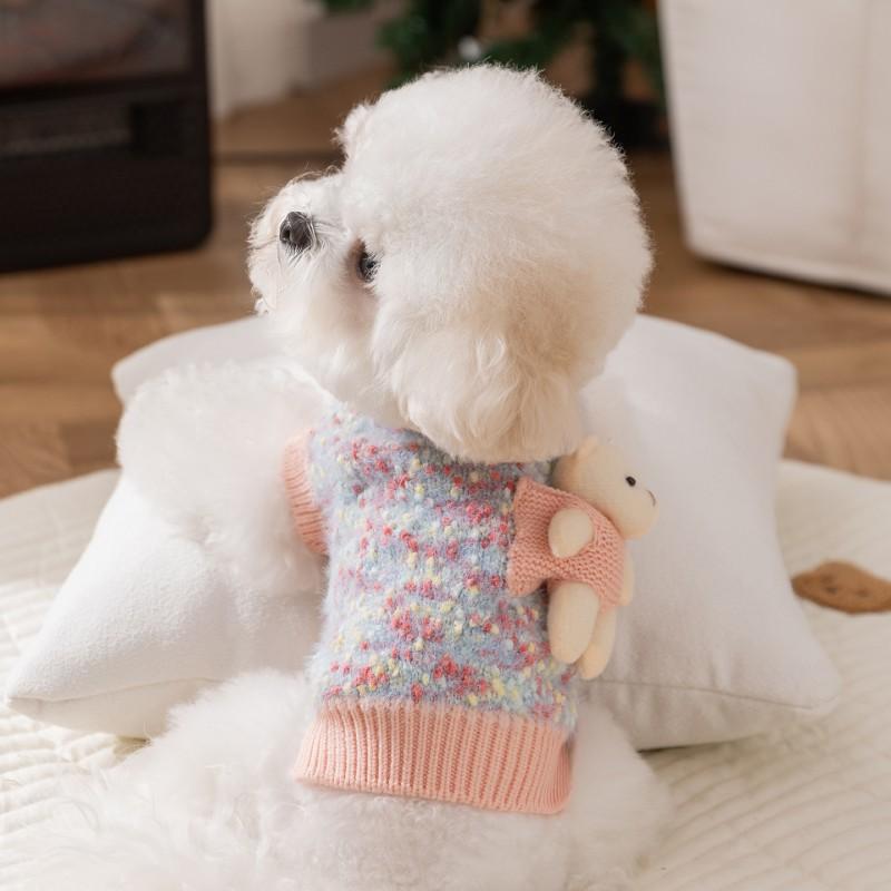 Pet Dog Sweater Winter Small Bear Print Knit Jumper Bichon Frise Teddy 4-Legged Warm Coat