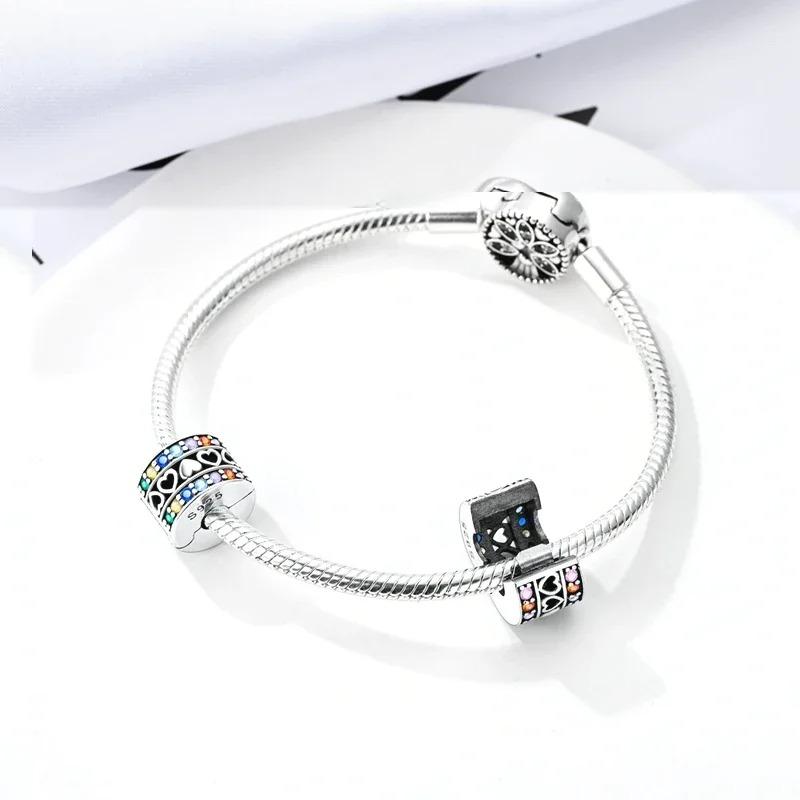 Colored Clasp Charms Shiny Pave Zircon Clip Charmsbeads Stopper Fitcopper Original Bracelet Women Gift Jewelry Making