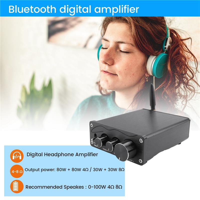 

B03B-Hifi Sound Amplifier MA12070 80Wx2 Bluetooth 5.0 Stereo Audio Power Amplifier For Home Theater Karaoke Amplifiy-Black Durab чорний