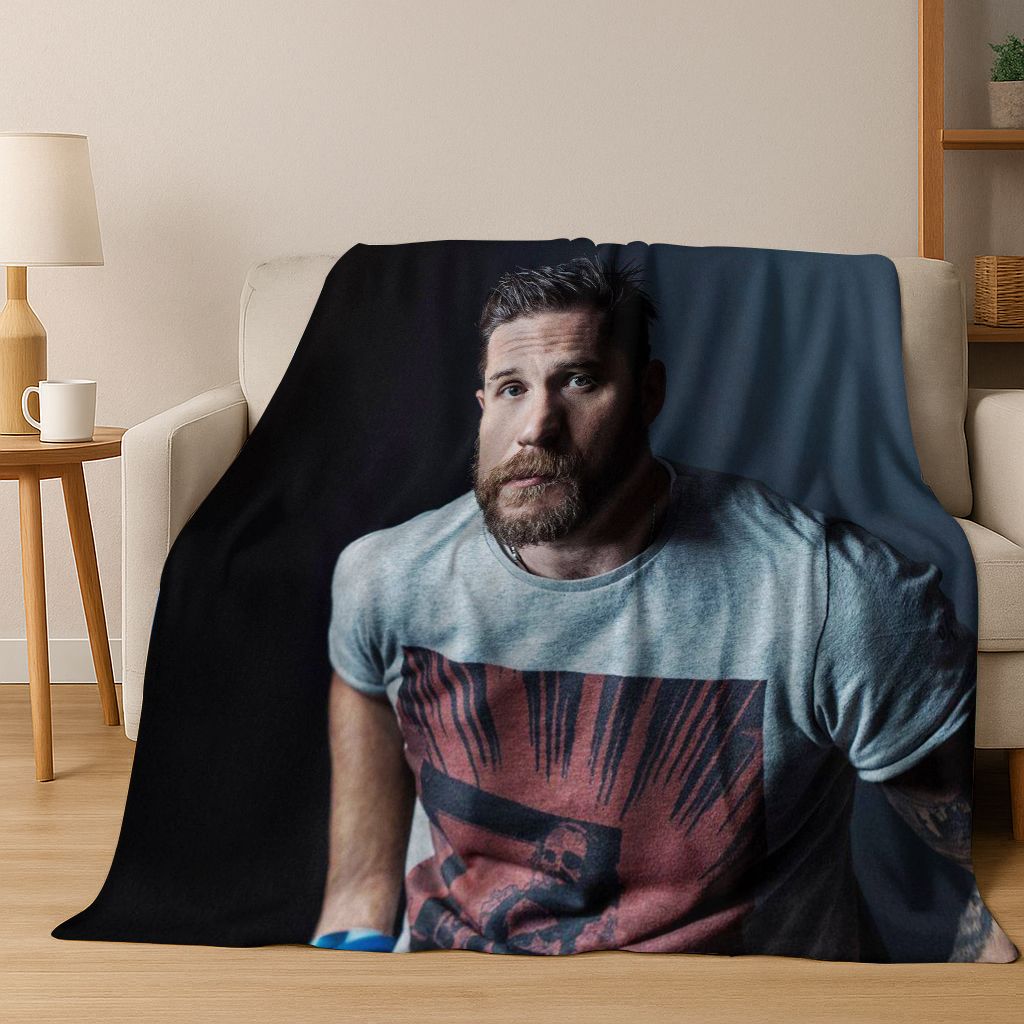 3D Tom Hardy Art Actor Star Flannel Blanket,Cozy Soft Throw Blanket for Home Bedroom Bed Sofa Picnic Office Cover Kids Gift