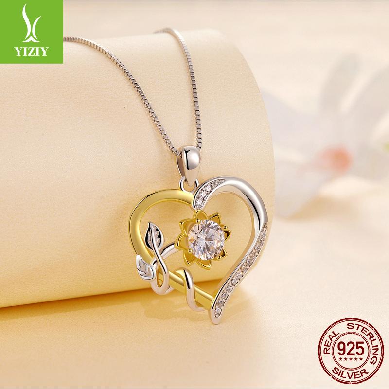 One Carat Love Moissanite Necklace, Asymmetrical Heart-Shaped Flower S925 Silver Necklace Jewelry