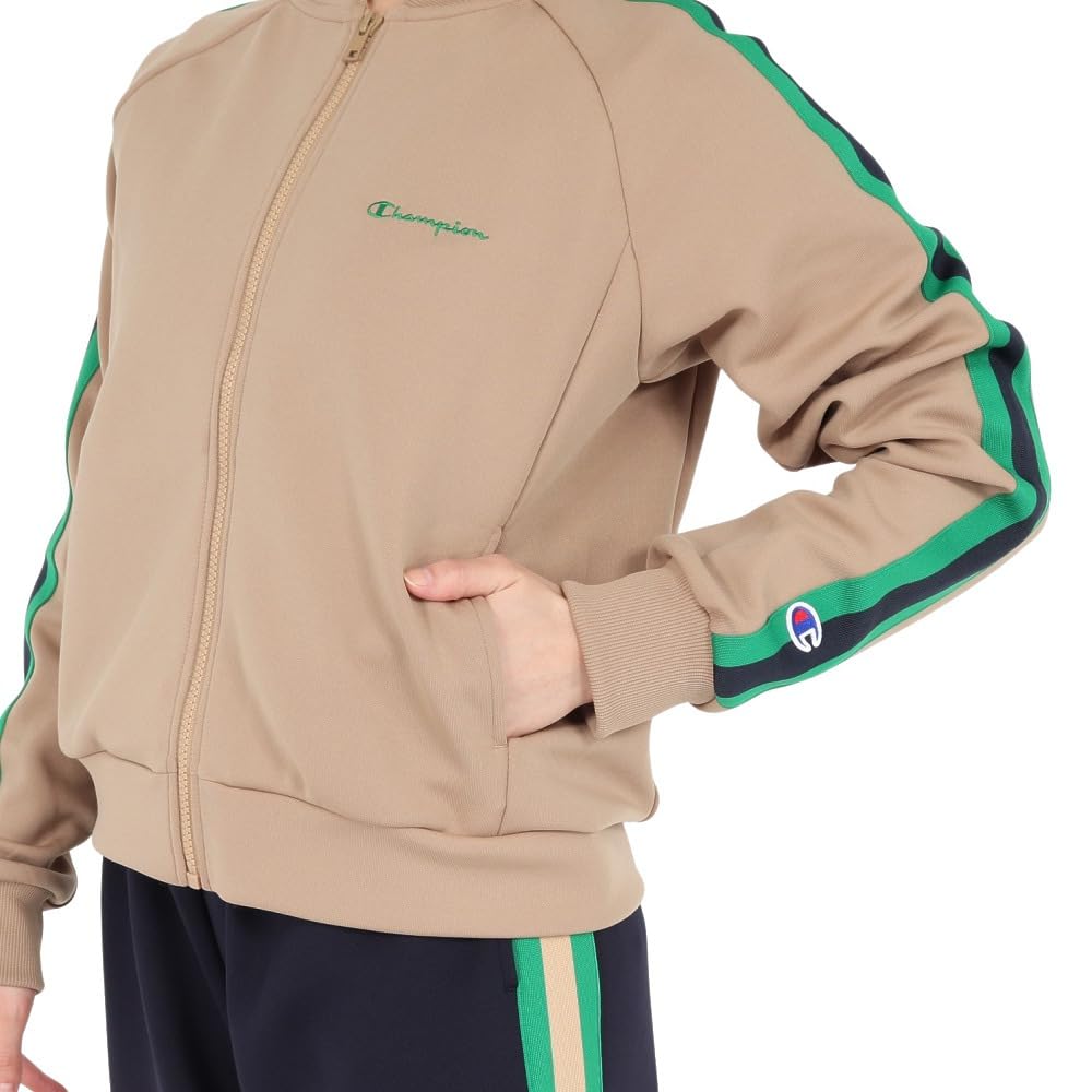 Champion Basic Long Sleeve Zip Cardigan with Embroidered Sand Women's Sweatshirt, Beige, CW-B003