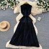 French gentle wind sleeveless lapel dress women's summer high waist pleated splicing dress elegant temperament