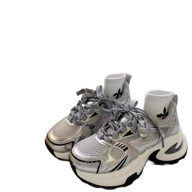 Mesh breathable casual dad shoes women's 2025 spring and autumn new versatile thick-soled small man height increase travel sports shoes