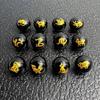 Black Agate Zodiac Round Beads: Gold Stamped Loose Beads for DIY Bracelets - Horse, Sheep, Monkey, Rooster