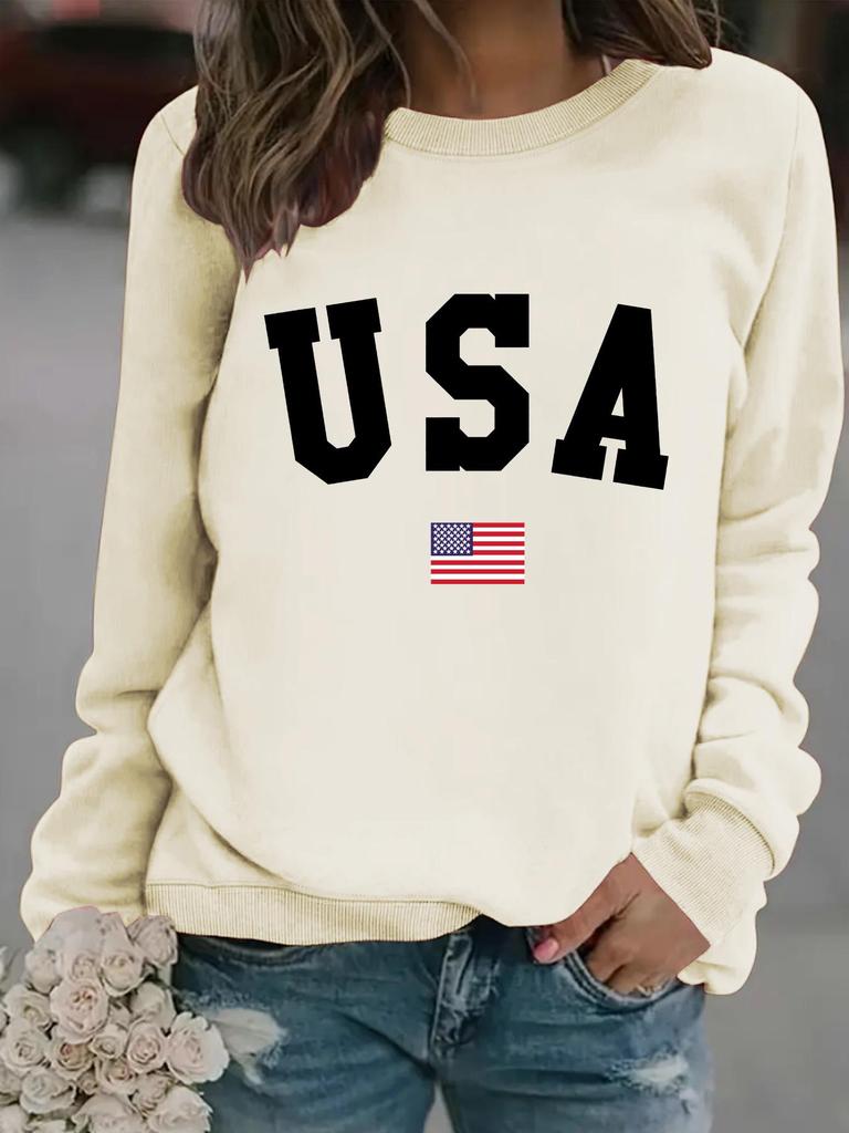 Autumn & Winter Women's USA Print Long-Sleeve Pullover Hoodie