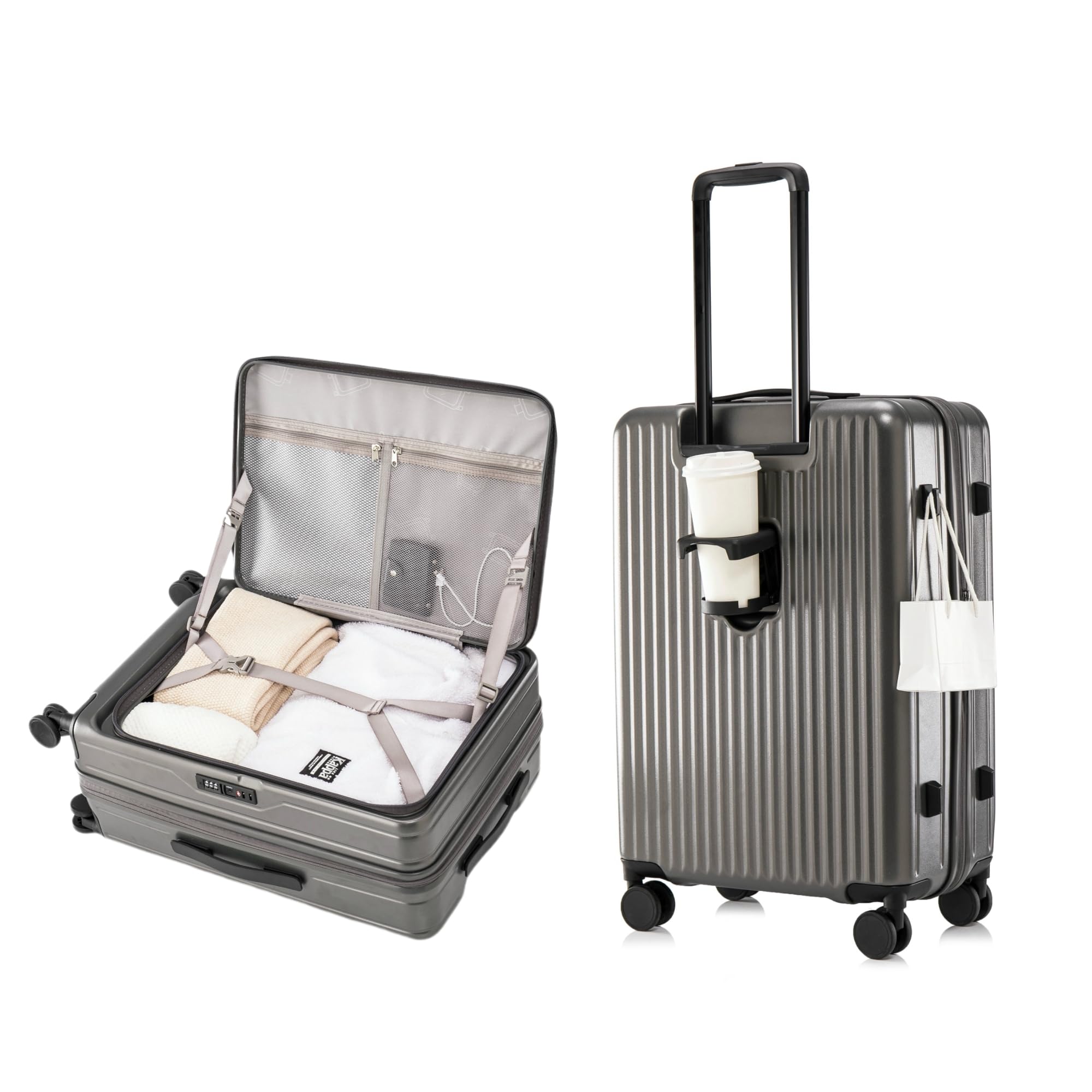 

Carry Single Front Large Ultra Zipper Cup TSA Carry Side Business Charcoal Size 20 [Yuweijie] Suitcase, Case, Opening, Hard, Expandable, Opening,