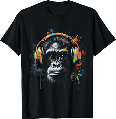 Monkey Music Färgglada Musiker Djurtema Djur Djungelkonst Apg t-shirt
