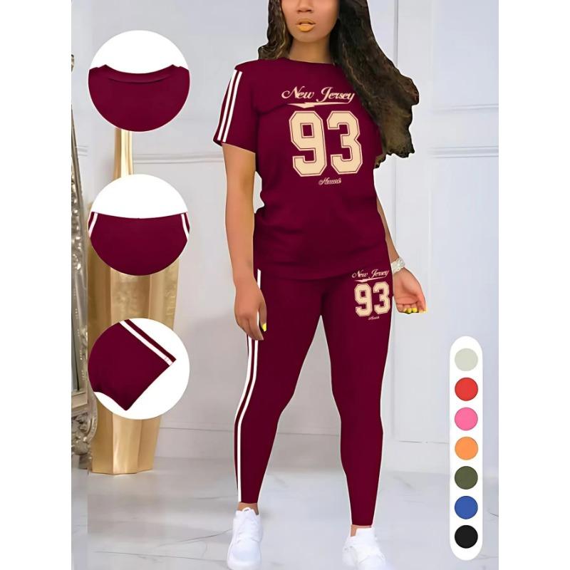 2Pcs Women Oversized Short Sleeve Top Soft High Waist Long Pants Comfort Yoga Training Suit