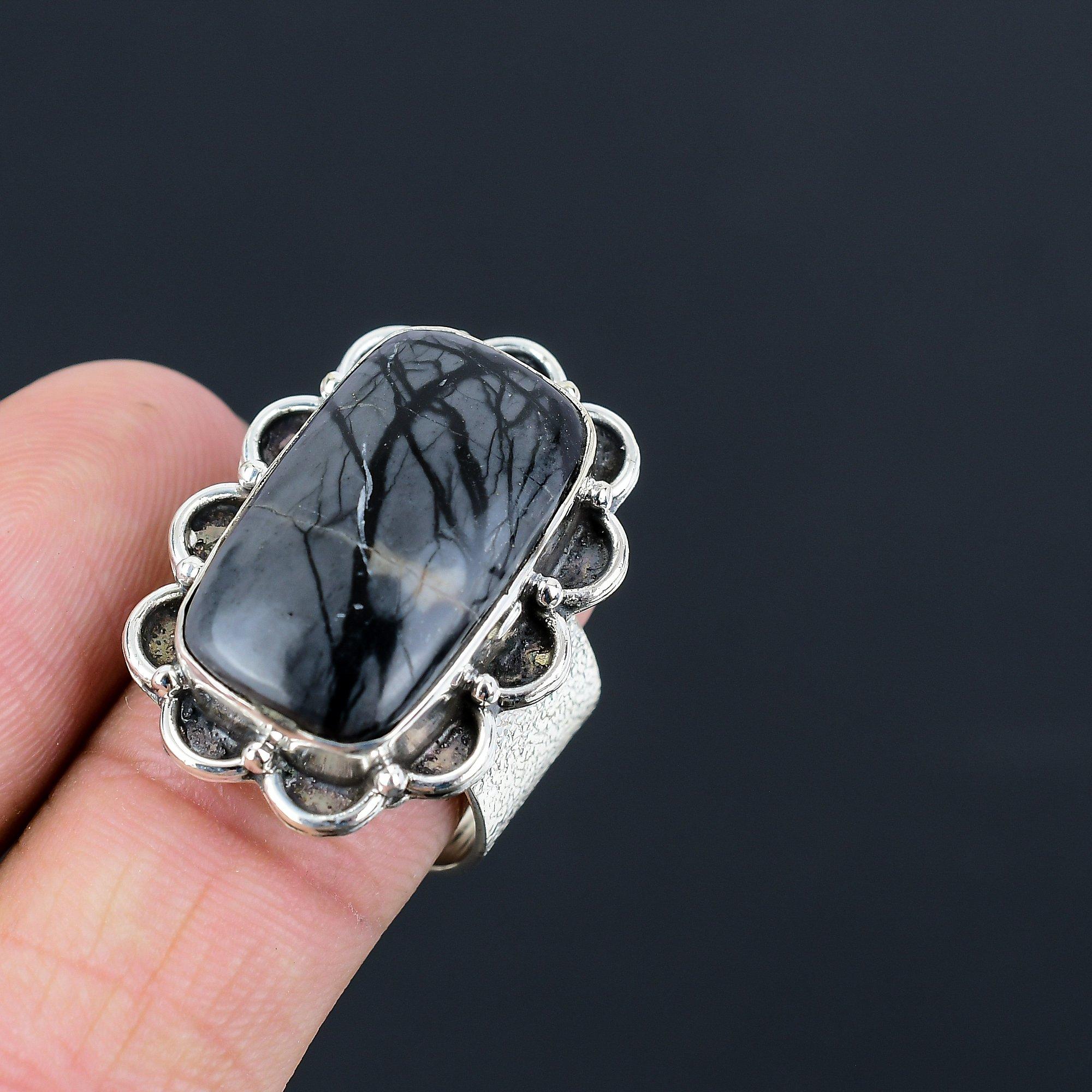 Sisters Day Deal Natural Picasso Jasper 925 Silver Stackable Ring Jewelry US 9.5 9.5