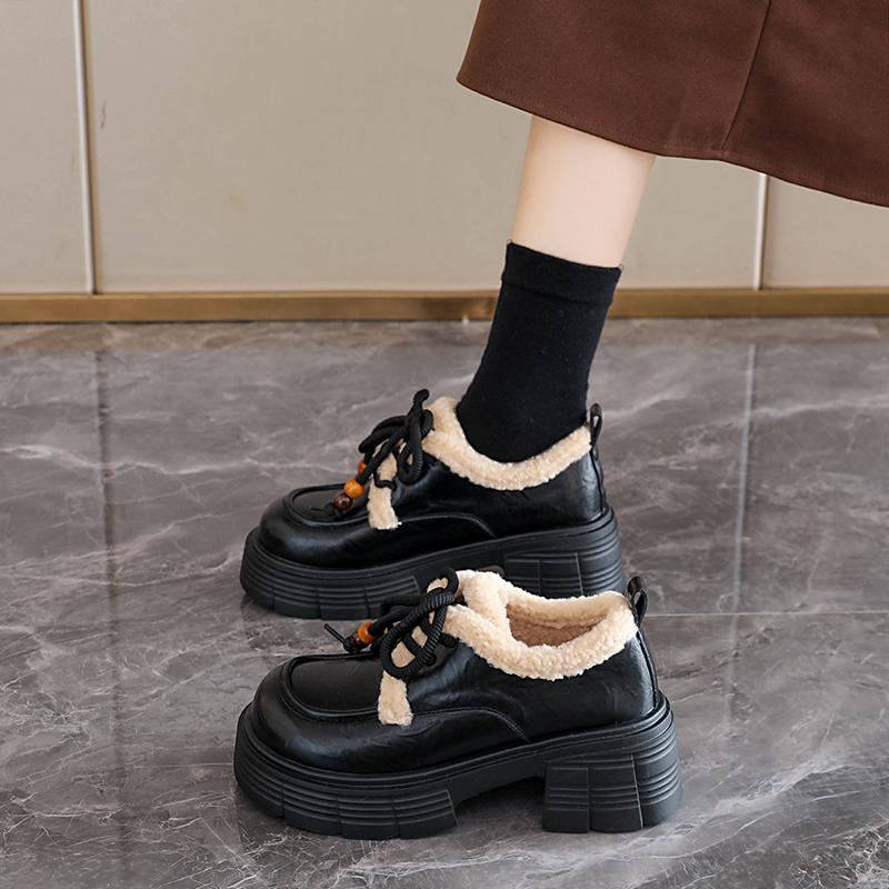 TUINANLE Winter Women's Furry Loafer Shoes, Warm Plush Lined Slip-on Flat Boots, Casual Fur Ankle Booties