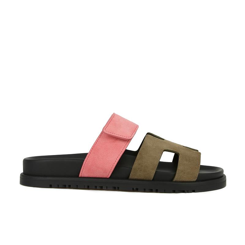 

[sheii Su Yinyin] Super second uncle~ new color leather Velcro thick-soled H slippers women s sandals outside summer 35