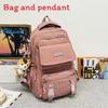 Simple Color Solid Checkered Texture Student Backpack With Pendant Plush