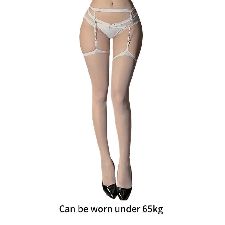 Women Sheer Thigh High Pantyhose Rhinestones Chain Suspender Tights Garter Belt Antiskid Stockings Lingerie Hosiery