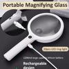 Handheld Magnifier 10/15/30X Rechargeable Illuminated Magnifying Glass with 3 Light Modes Portable Magnifier for Reading Repair