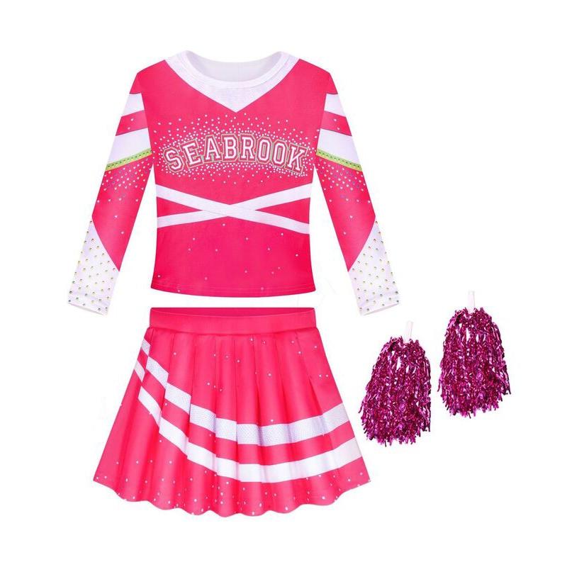 Kids 3 Zombies Cheerleader Cosplay Costume Girls Dress Halloween Gift Outfit