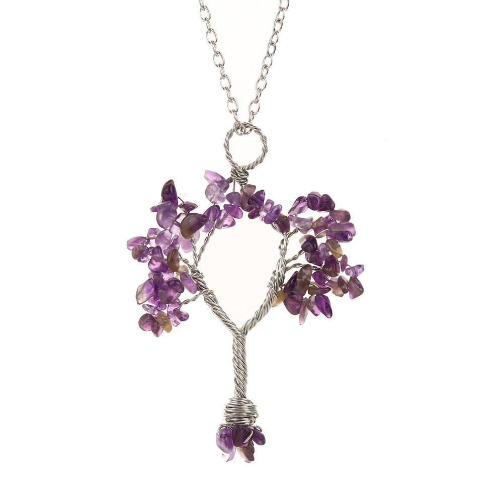 Tree Shape Design Pendant Necklace With Copper Wire Wrap For Women
