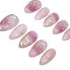 New Blazing Cat Eye Pink Gradient Bow Almond Nails - Pure Handmade, Short & Wearable