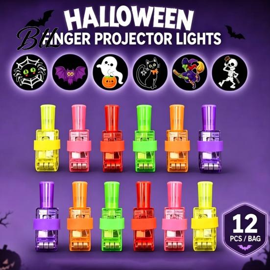 Holiday Gift for Kids 12 Pcs Halloween Finger Projector Lights, Mini Colorful LED Party Supplies Pattern Projection Ring Kids, Goodie Bag Stuffers,