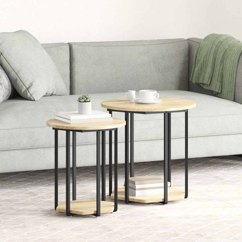 2-Piece Modern Round Living Room Nesting Coffee Tables, Sofa Side Table, Living Room Decor Table