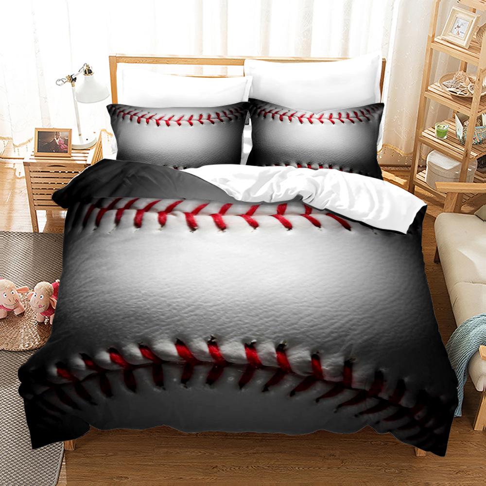 Baseball Bedding Set Black White Style Cozy Breathable Duvet Cover Set Queen Twin Double Single Size for Boys Bedroom Decoration