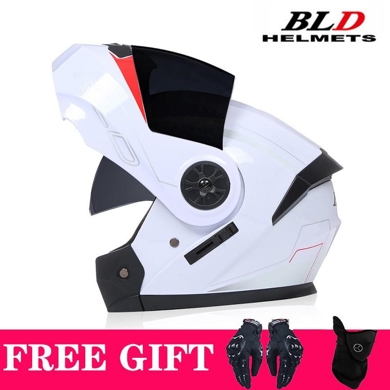 Full Face Motorcycle Helmet With Dual Visors Flip-Up Design Scooter E-Bike Riders
