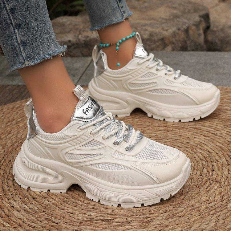 

Кроссовки женские летние тонкие сетчатые дышащие кроссовки с толстой подошвой, увеличивающие рост, маленькие белые туфли с сеткой 41 серебряный