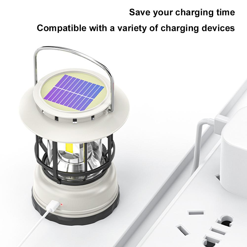 LED Camping Lantern, Outdoor Retro Waterproof Light, Solar USB Rechargeable Horse Lamp, Brightness-Adjustable Ambient