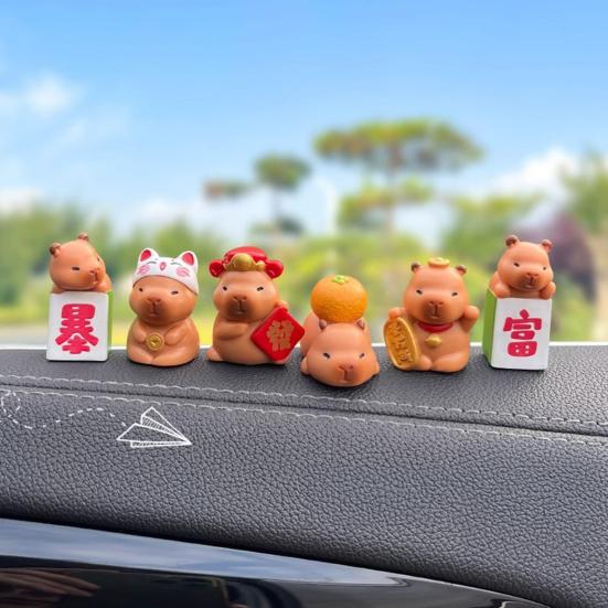 7 Pcs Capybara Miniatures Mini Capybara Figurines Resin Fortune Capybara Collectibles Statues for Car Dashboard Bookshelf Office Desk