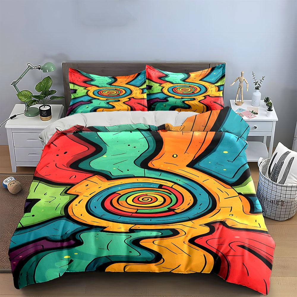 Colorful concentric spiral shapes. Bedding sets Duvet cover sets Duvet covers Pillowcases(1*Duvet Cover 2*Pillowcases without duvet insert)