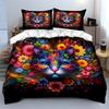 3Pcs Rainbow Flower Cat Bedding Set, Colorful Cat with Floral Details Print Duvet Cover, Artistic Style