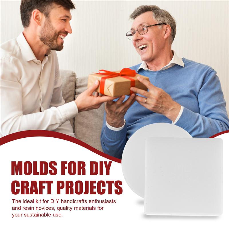 

A96I-4 Pack Round And Square Shape Coaster Base Silicone Mold Resin Molds Epoxy UV DIY Resin Craft Home Decoration Tools прозорий білий колір