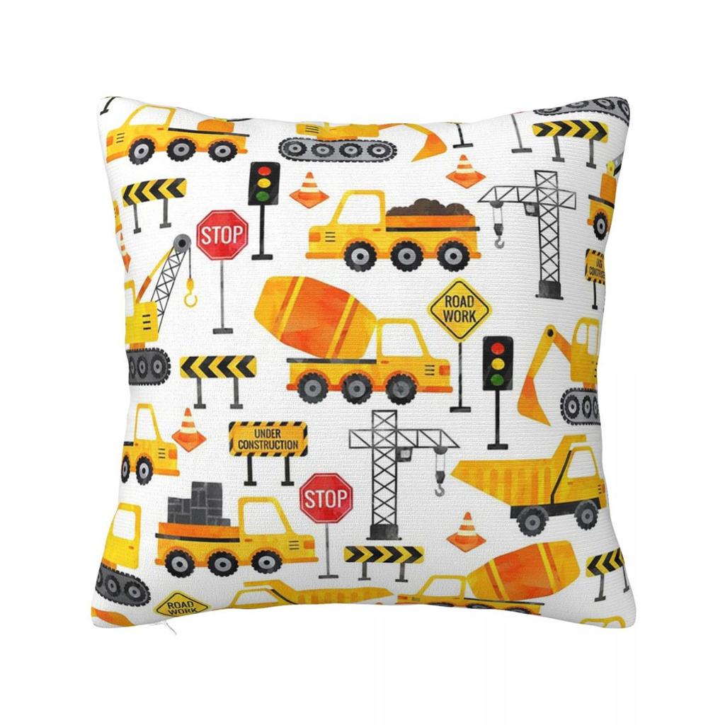 Road Work Watercolor Construction Vehicles Square Pillowcase Pillow Cover Cushion Zip Decorative Throw Pillow for Home Sofa