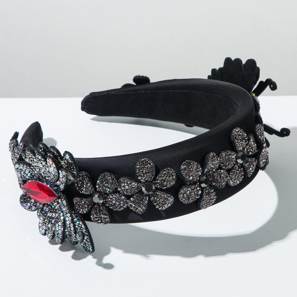 Tiara de Cabelo Borboleta Strass Preto Brilhante Glitter Cristal Contas Larga Bling Joias Acessórios de Cabelo para Mulheres Meninas