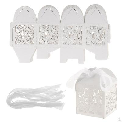 20 Pieces of Paper Hollow Boxes Ribbon Wedding Party - White, As Described