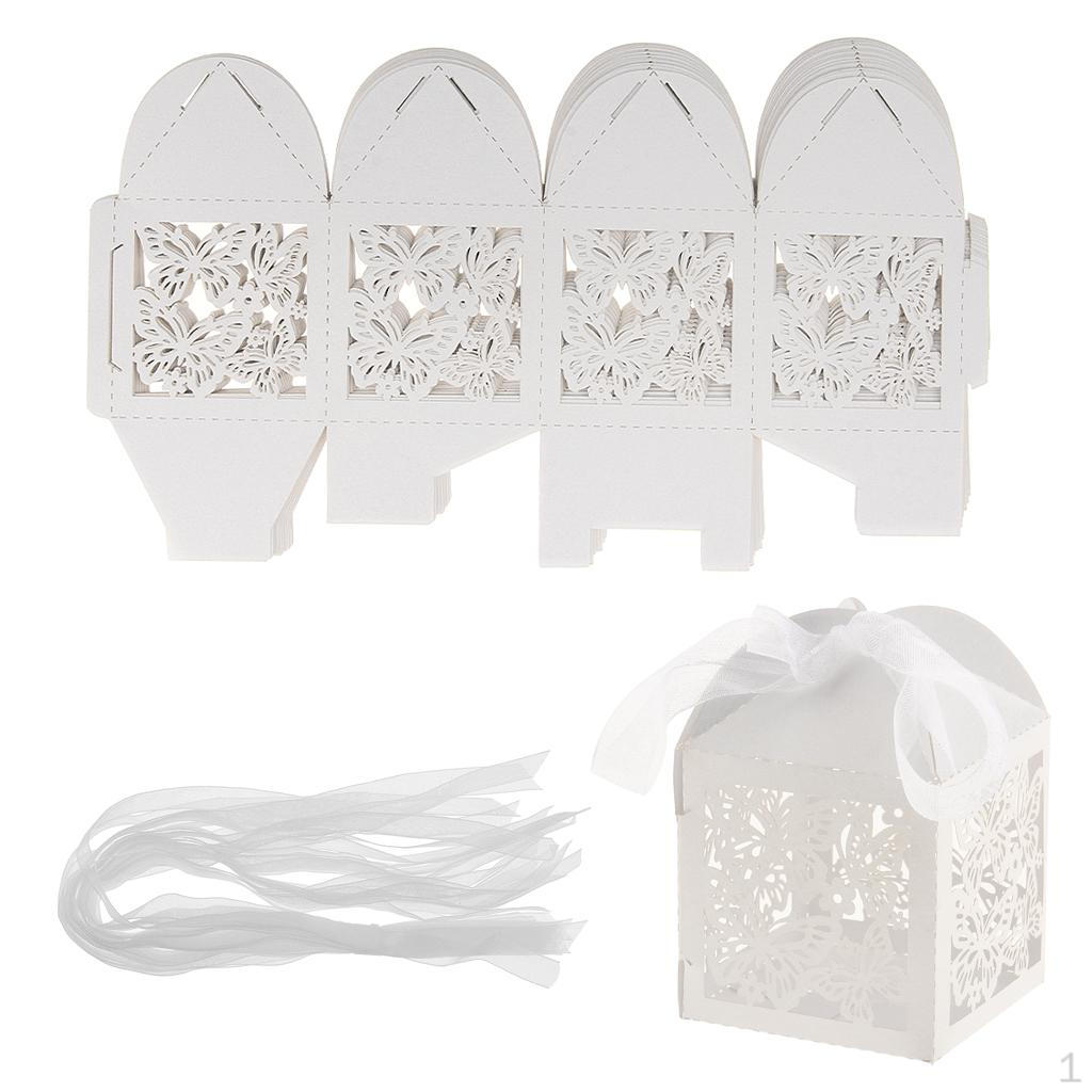

20 Pieces of Paper Hollow Boxes Ribbon Wedding Party - white, as described