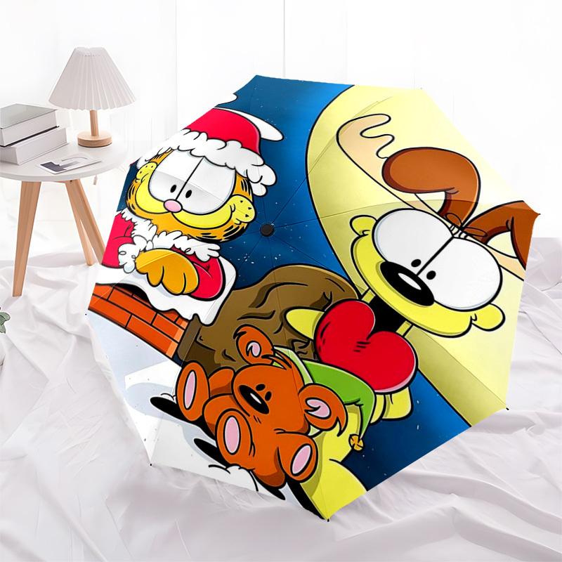 1pc Garfield & Odie Christmas Edition Umbrella - Automatic Opening, Portable 3-Fold Design, 8-Bone Iron Frame Outdoor Umbrella, Festive Gift for Fans,