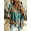 Plus Size Women's Simple Floral Pattern Printed V-neck Top Three-quarter Sleeves Loose Plus Size Casual Daily T-shirt
