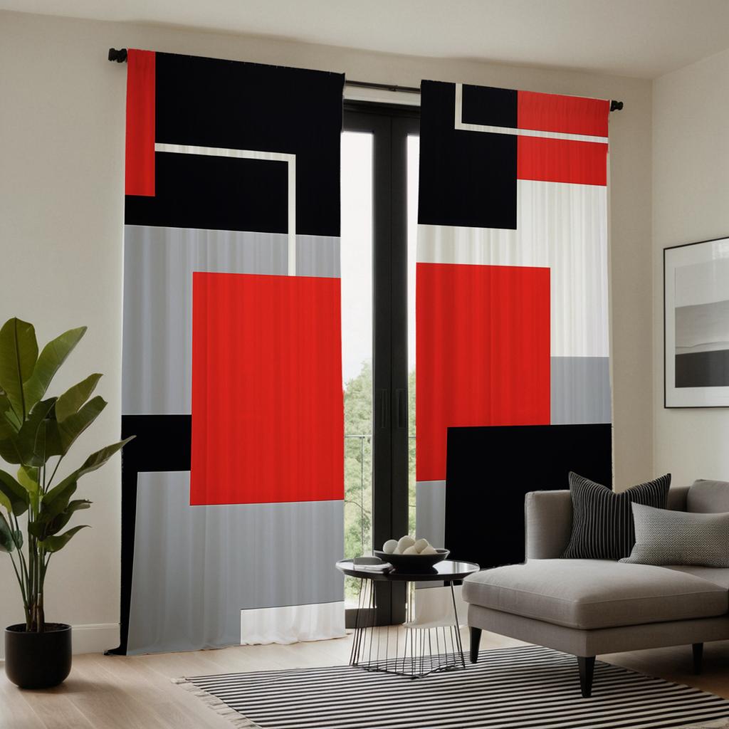 2 Bucăți HD Digital Bloc de Culoare Roșu Geometric Minimalist Perdele Stil Decorare Casă Decorare Living Dormitor Cu Inele