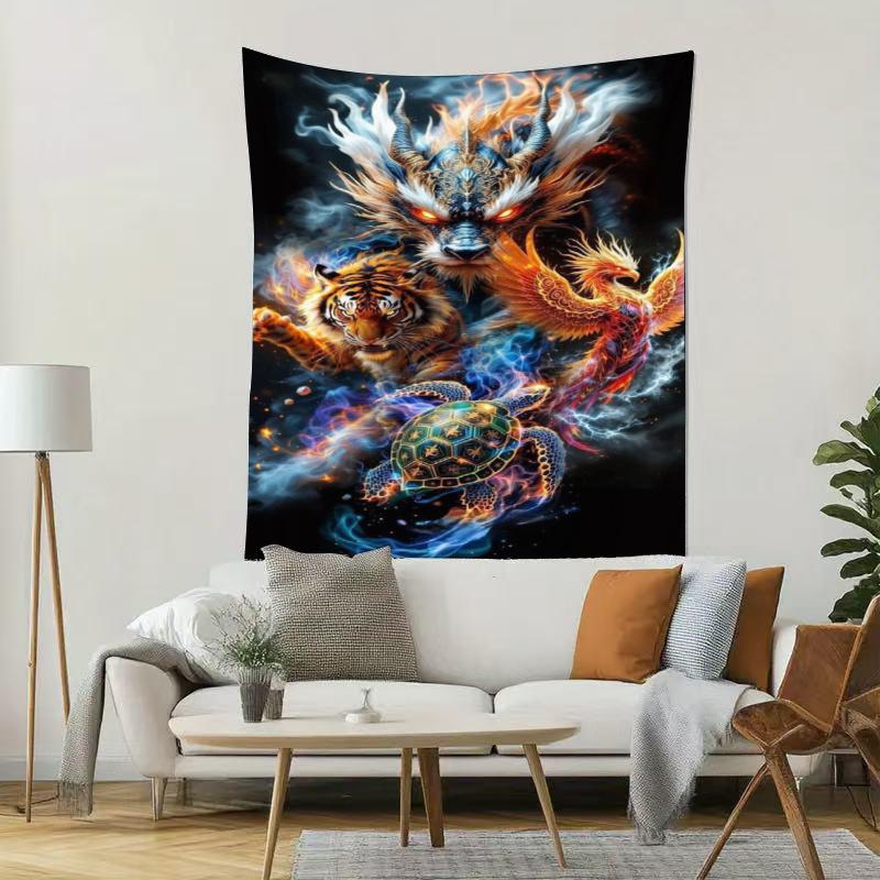 Four Divine Beasts Painting Digital Printing Polyester Wall Tapestry Suitable For Use Living Rooms Bedrooms Offices Bars Party