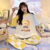 Women's Plus Size Summer Pajama Set - Short Sleeve Top & Long Pants, Loose Fit, Round Neck, Imitation Cotton for Home Wear