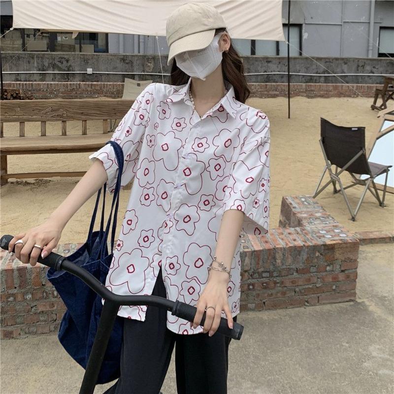 Summer Women's Short Sleeved Shirt Small Floral Print Fashionable Casual Tops Korean Style Simple Versatile Ladies Shirt