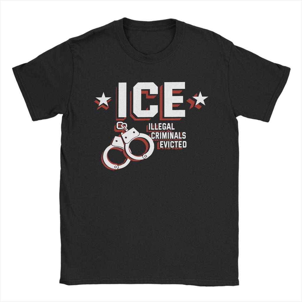 Mens TShirt ICE Illegal Criminals Evicted Novelty 100 Cotton Tee Shirt Short Sleeve T Shirts Round Neck Clothes Graphic