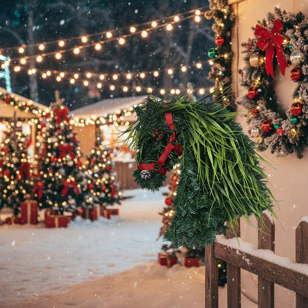 Winter Artificial Horse Head Wreath Artificial Cedar Garland Mantle Wall Indoor Outdoor Christmas New Year Decorations Ornament