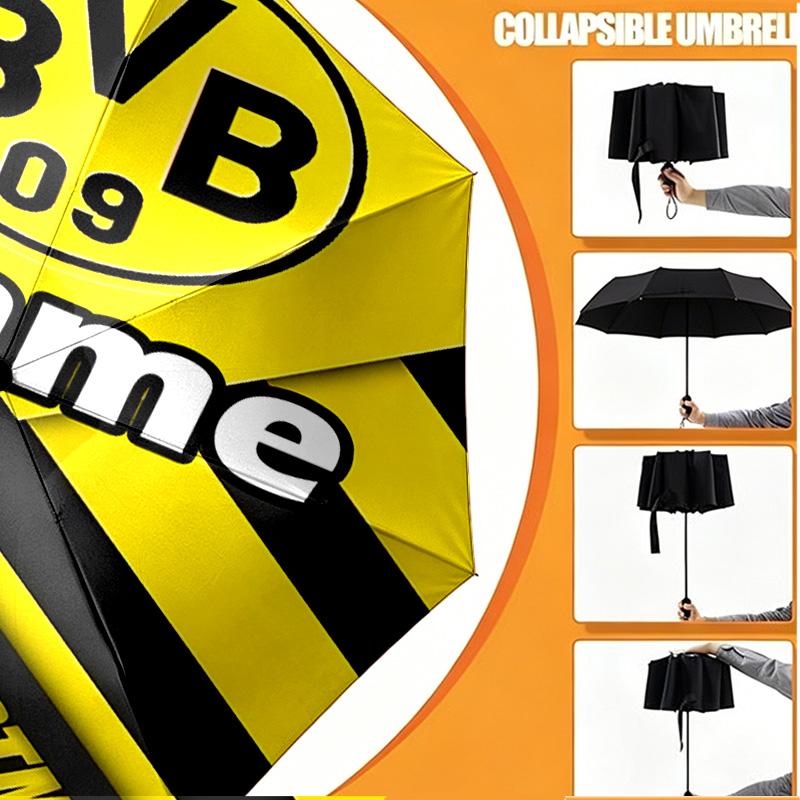 Custom Name Personalized Borussia Dortmund Print Umbrella, Auto Open Close, 8‑Rib Sturdy Frame, Commute Camping Hiking Use, Birthday Gift