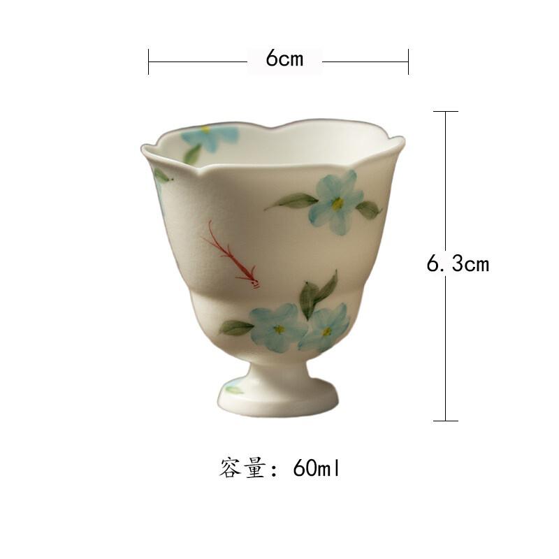 

60ml Hand-painted Blue Flower Teacup Aesthetic Tea Bowl Set Of Cups Tea-tasting Fragrance Cup Chazhan Master Cups Drinkware As Your Choose