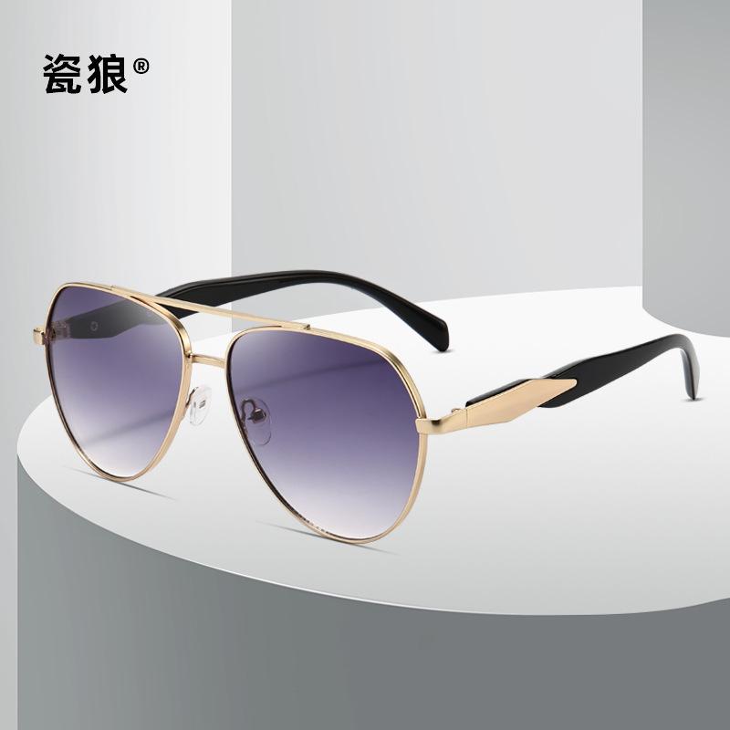Sunglasses Large Frame Niche Y2K Toad Glasses Double Beam Metal Advanced Pilot Sunglasses